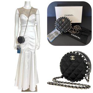 Chanel Matelasse round Pearl Chain Lambskin Shoulder Crossbody Bag